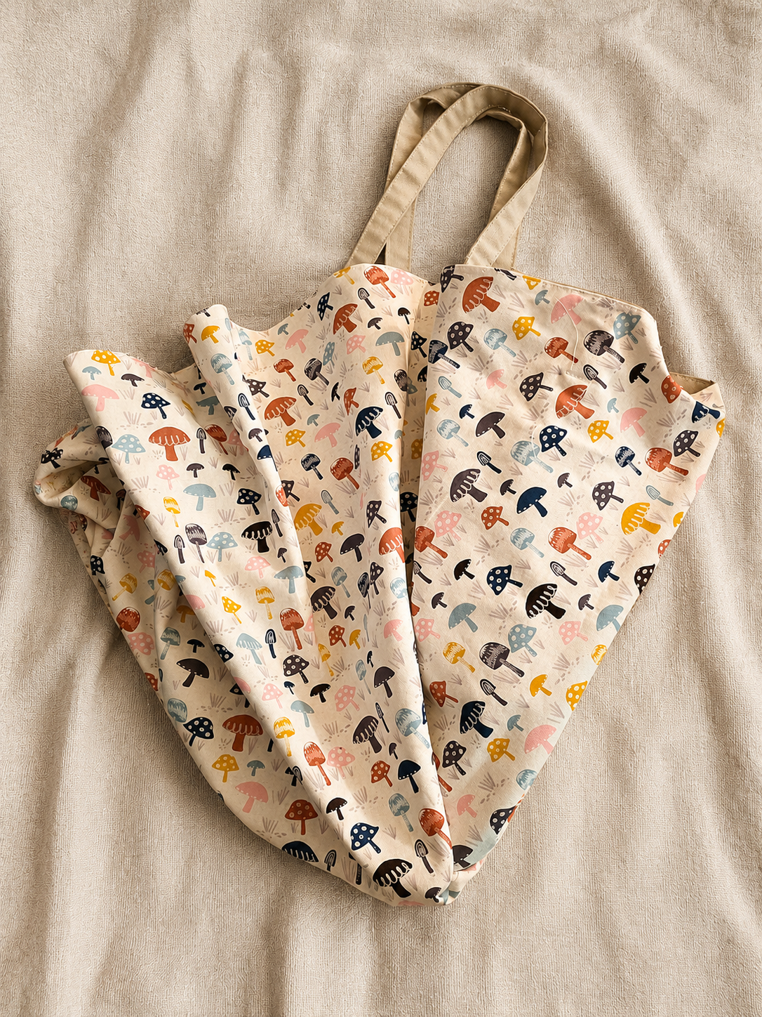 Extra Large Drawstring Market Bag – Mushroom Print